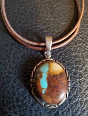 Native American Turquoise Pendant Vintage Sterling Signed